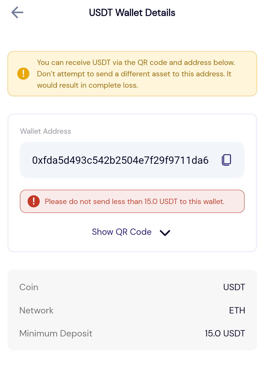 copy the wallet address
