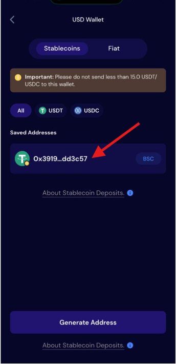 Generate the wallet address and copy it